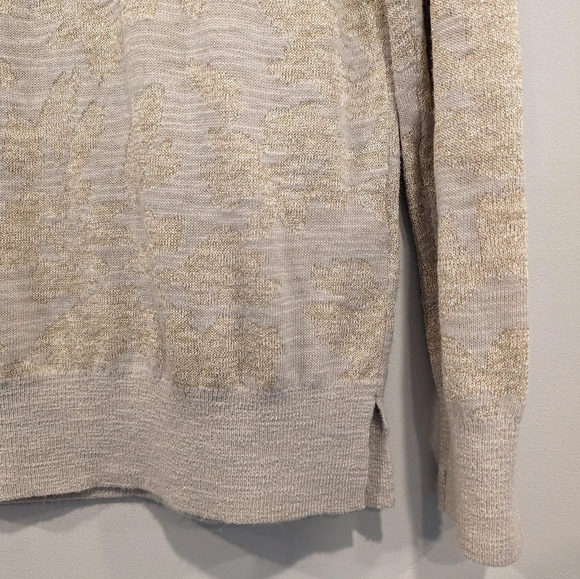 Ann  Taylor Loft Beige & Gold Sparkle Wool Blend Printed Sweater Womans Small - Picture 5 of 8